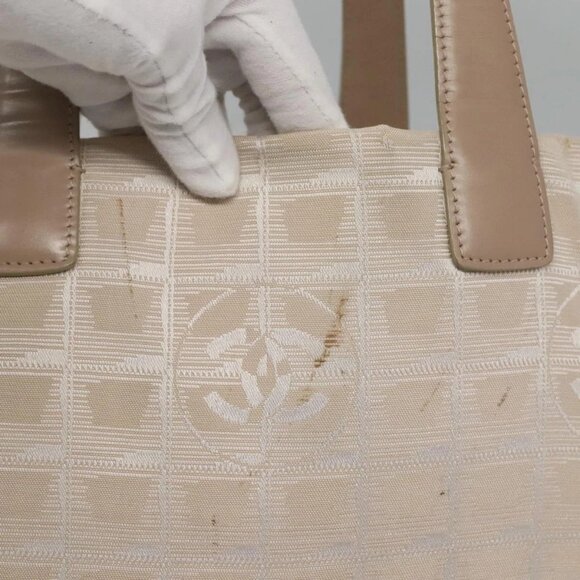 CHANEL New Travel Line Tote Bag Nylon Beige Gold CC Auth - Picture 6 of 16